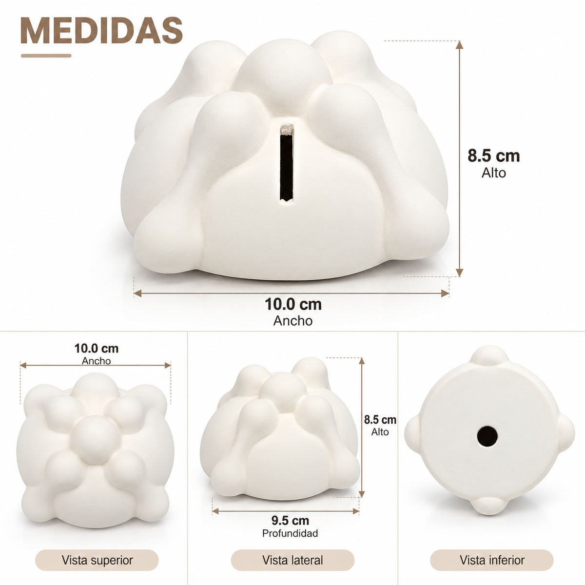 Paquete 10 Alcancia Cerámica Pan de Muerto Blanco para Pintar