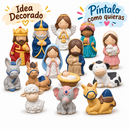 Nacimiento Cute Blanco Para Pintar 14 Piezas