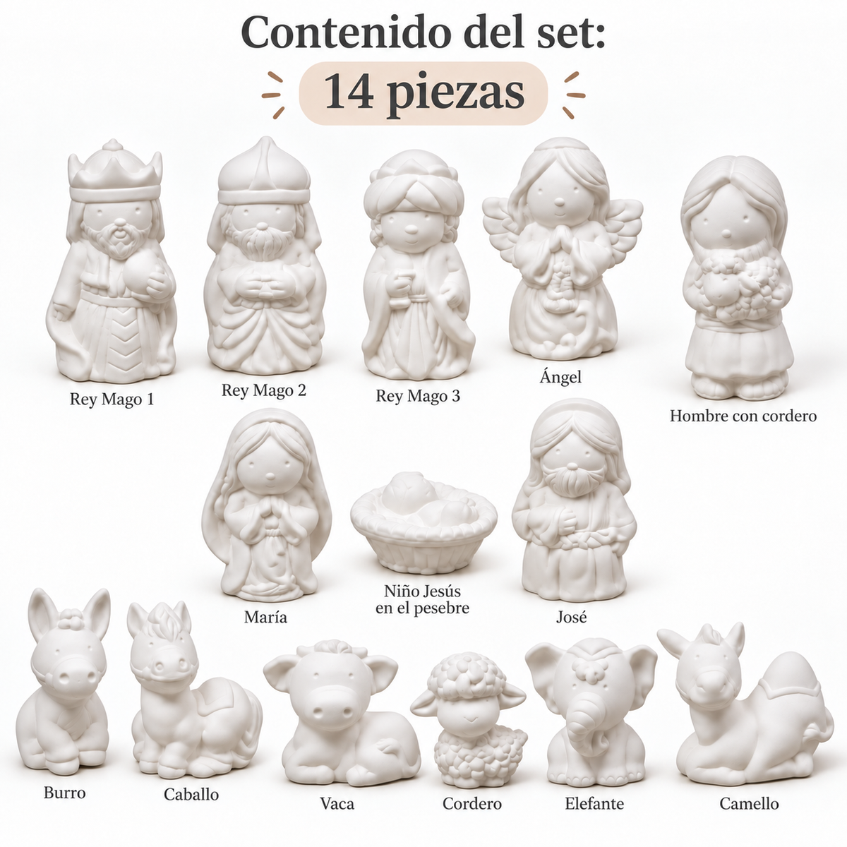 Nacimiento Cute Blanco Para Pintar 14 Piezas