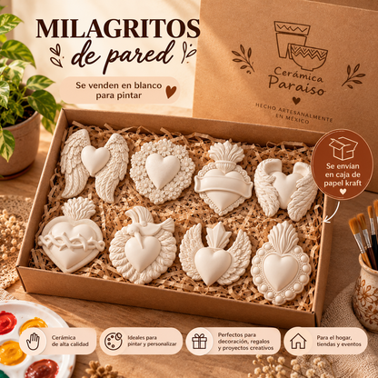Set 8 Milagritos Ceramica en Blanco para pintar - Decoración Pared para Interiores