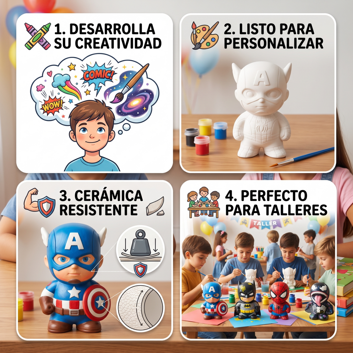 Paquete 80 Alcancias de Ceramica para Pintar, Heroes y Villanos