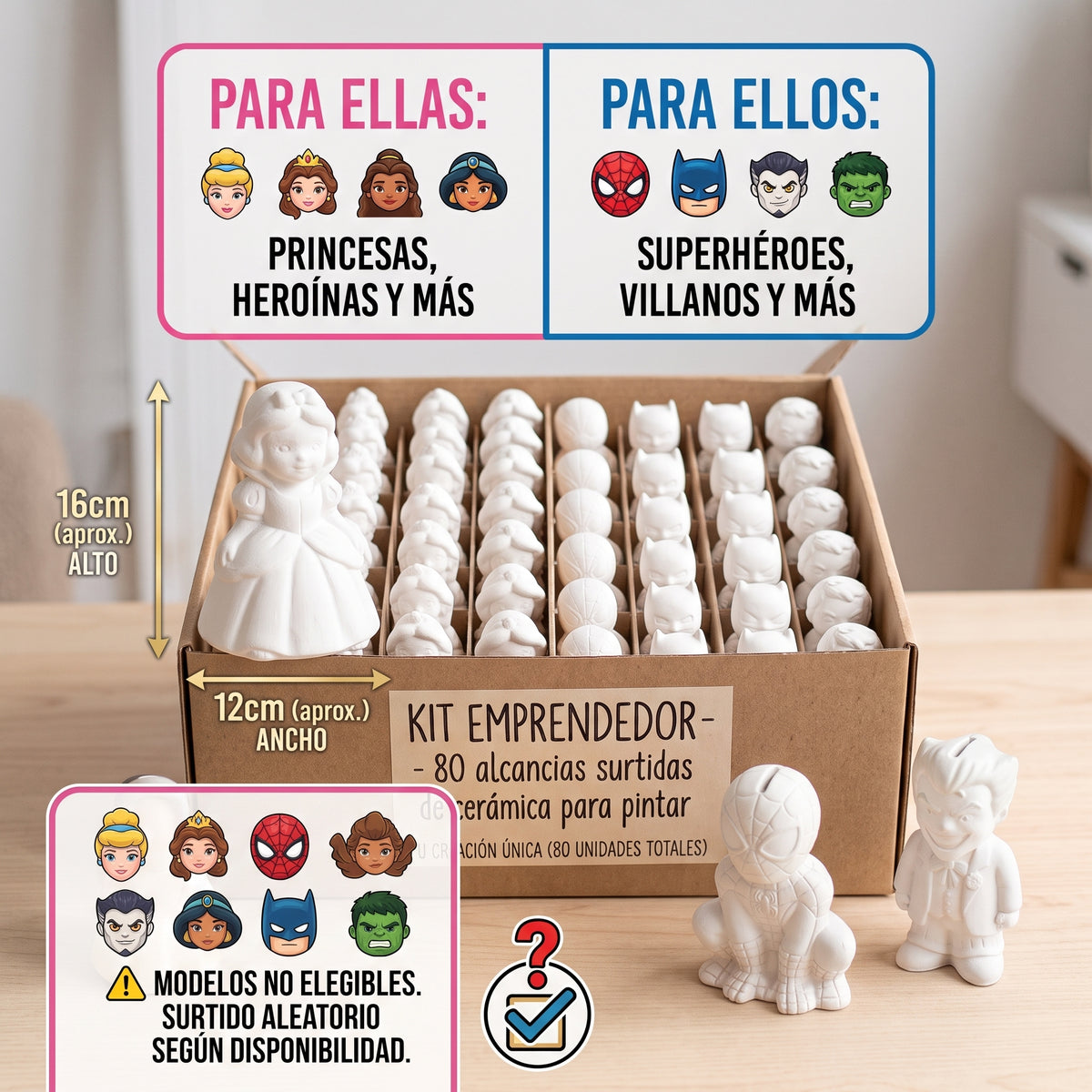 Paquete 80 Alcancias Ceramica Para Pintar - Paquete para emprendedores que combina Heroes y Princesas