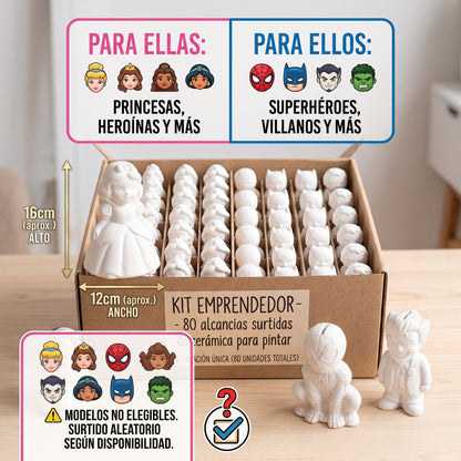 Paquete 80 Alcancias Ceramica Para Pintar - Paquete para emprendedores que combina Heroes y Princesas