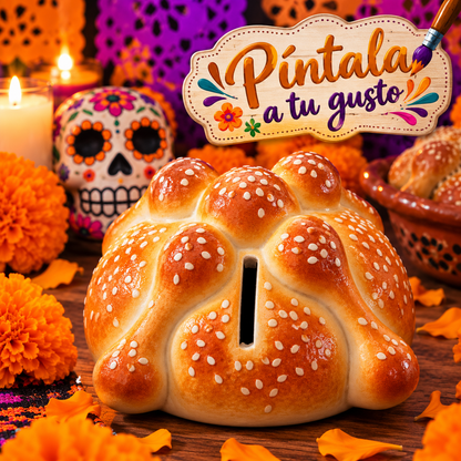 Paquete 10 Alcancia Cerámica Pan de Muerto Blanco para Pintar