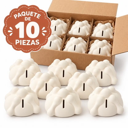 Paquete 10 Alcancia Cerámica Pan de Muerto Blanco para Pintar